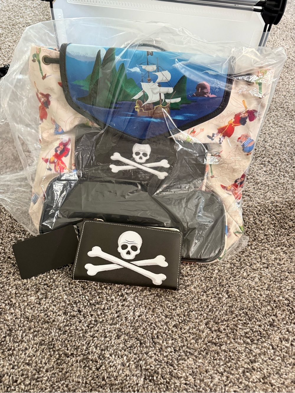 Loungefly Peter Pan Pirate Ship Flap Backpack with Skull Wallet
